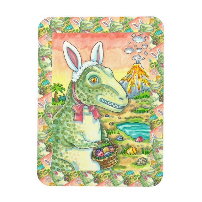MAGNET FLEXIBLE TYRANNOSAURUS, CUTE T-REX, EASTER BUNNY DINO (Vertical)