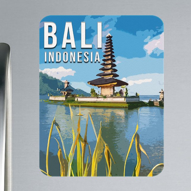 Magnet Flexible Ulun Danu Beratan Temple Indonésie Aquarelle (Créateur téléchargé)