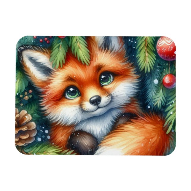 Magnet Flexible Un adorable renard rouge de Noël (Horizontal)