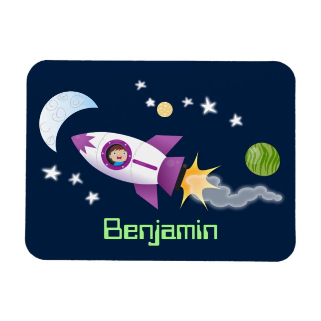 Magnet Flexible Un adorable vaisseau-fusée dans l'espace dessin an (Horizontal)