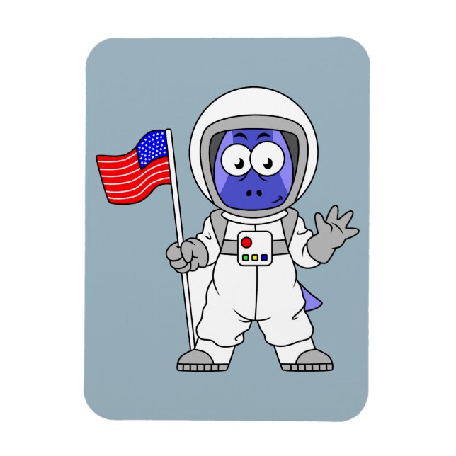 Magnet Flexible Un astronaute parasaurolophus tient le drapeau amé (Vertical)