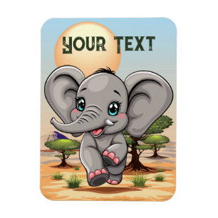 Magnet Flexible Un bébé éléphant qui sonne heureux dans la savane 