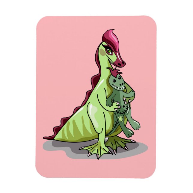 Magnet Flexible Un Hadrosaurus Féminin Tenant Une Poupée. (Vertical)