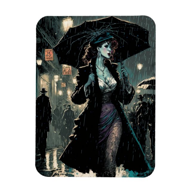 Magnet Flexible Une femme vintage dans la pluie (Vertical)