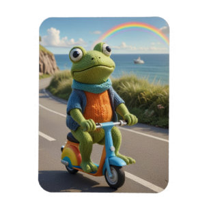 Magnet Flexible Une grenouille tricotée conduit un scooter