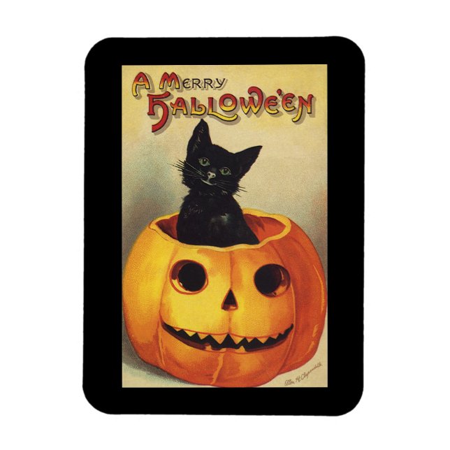 Magnet Flexible Une joyeuse Halloween par Ellen Clapsaddle, Chat V (Vertical)