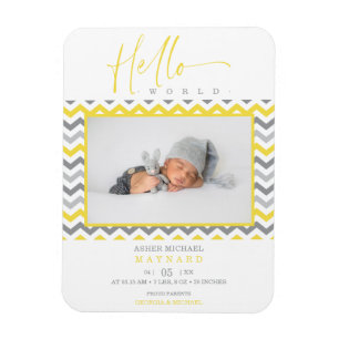 Magnet Flexible Unisex Jaune Grey Zigzag Hello World Nouveau-né