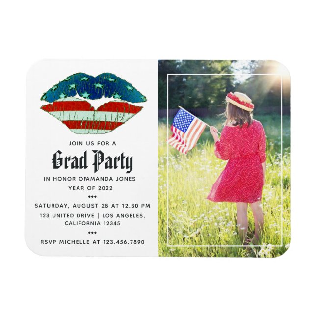 Magnet Flexible USA Graduation Photo Invitation (Horizontal)