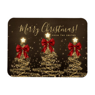 Magnet Flexible Vacances élégantes Or Rouge Arbres de Noël Salutat