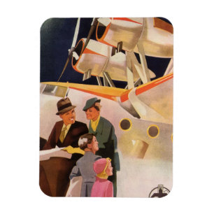 Magnet Flexible Vacances familiales vintage en hydravion à hélices
