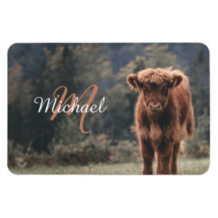 Magnet Flexible Vache de Highland calvaire herbe d'automne monogra