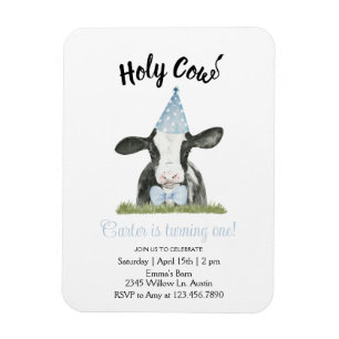 Magnet Flexible Vache mignonne avec casquette Blue Party & Cravate