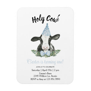 Magnet Flexible Vache mignonne avec casquette Blue Party & Cravate