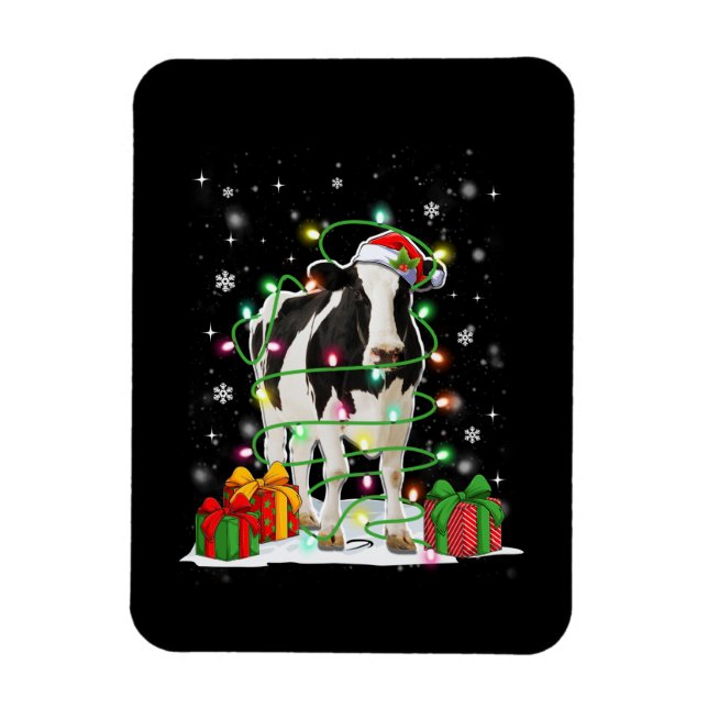 Magnet Flexible Vache Reindeer Casquette Père Noël lumières de Noë (Vertical)