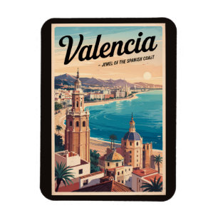 Magnet Flexible Valence Espagne Côte Illustration Voyage Art Retro