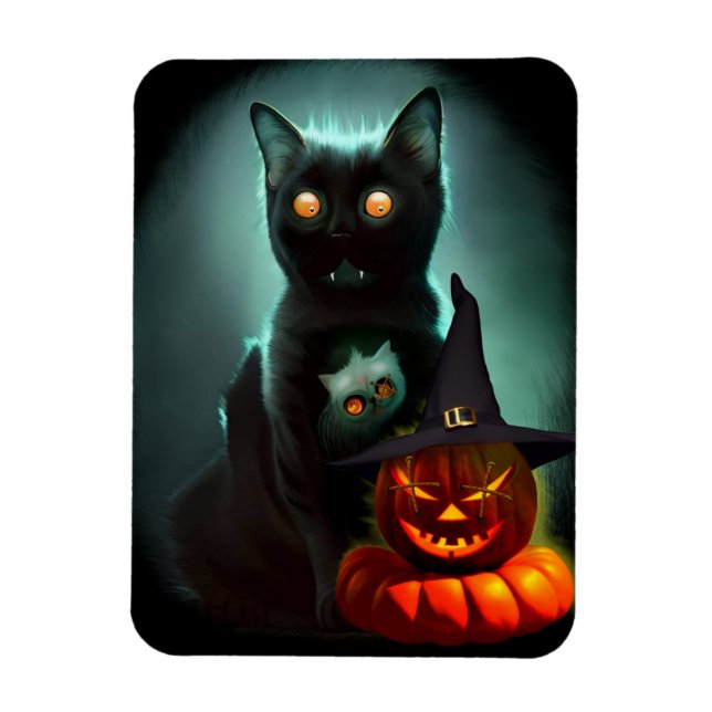 Magnet Flexible Vampire Chat et Assistant Citrouille Halloween Sur (Vertical)