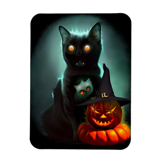 Magnet Flexible Vampire Chat et Assistant Citrouille Halloween Sur (Vertical)