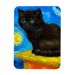 Magnet Flexible Van Gogh Style Starry Night Cat