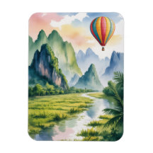 Vang Vieng Laos Montgolfière aquarelle