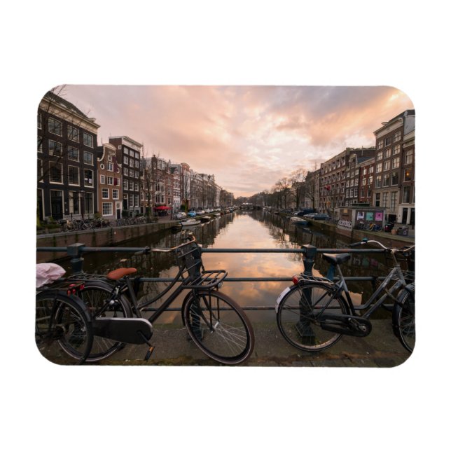 Magnet Flexible Vélos au coucher du soleil à Amsterdam (Horizontal)