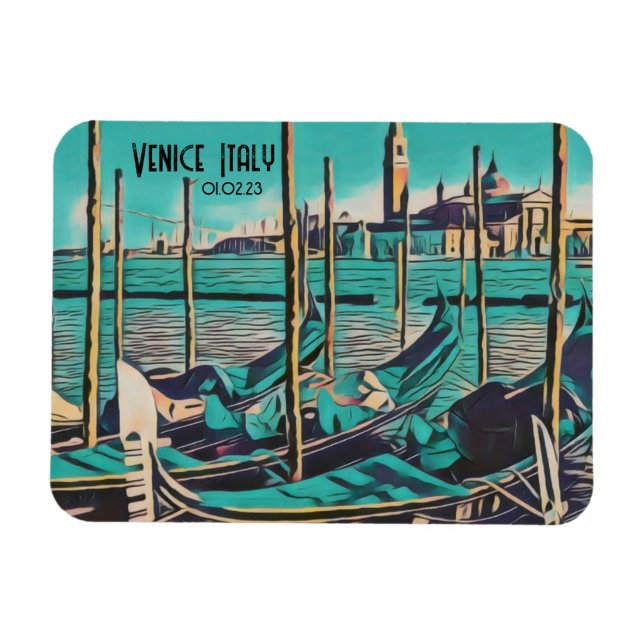 Magnet Flexible Venise Italie Gondola Art, Personnaliser des mots  (Horizontal)