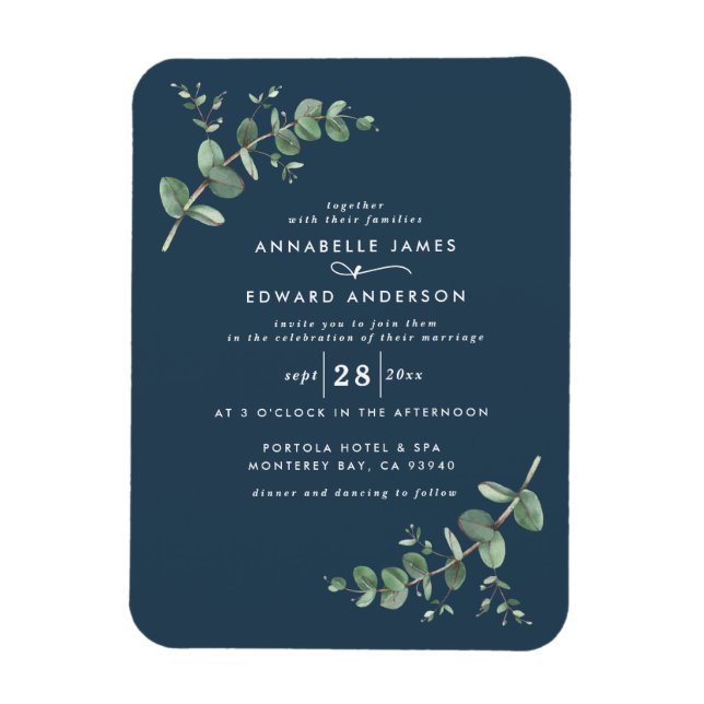 Magnet Flexible Verdure mariage Eucalyptus marine botanique bleu (Vertical)