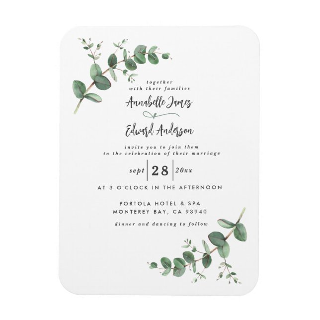 Magnet Flexible Verdure mariage Eucalyptus script botanique invit (Vertical)