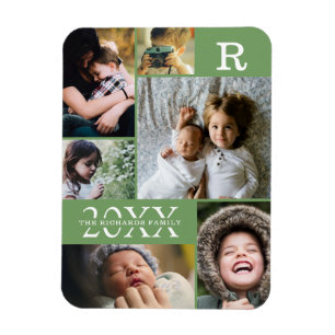 Magnet Flexible Vert moderne Couleur Bloc Famille 6 Photo Collage