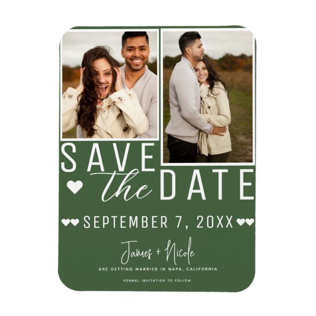 Magnet Flexible Vert moderne Enregistrer la date 2 Mariage photo (Vertical)