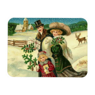 Magnet Flexible Victorian Famy in the snow Christmas scene