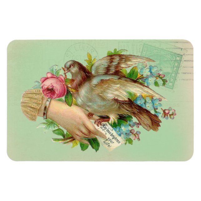 Magnet Flexible Victorian Valentine Bird et rose (Horizontal)