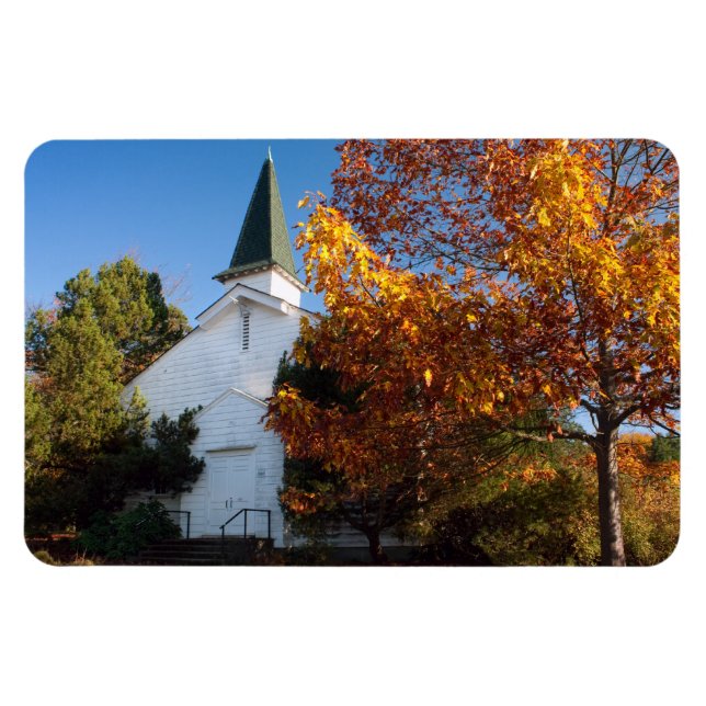 Magnet Flexible Vieille église blanche en automne (Horizontal)
