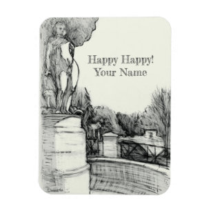 Magnet Flexible Vieille fontaine dans le parc avec garçon sculpté