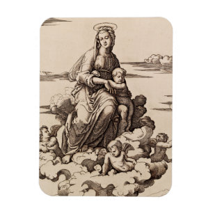 Magnet Flexible Vierge et Enfant dans les Nuages