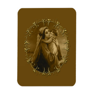 Magnet Flexible Vierge Marie avec Enfant Jésus, Gold Border Design