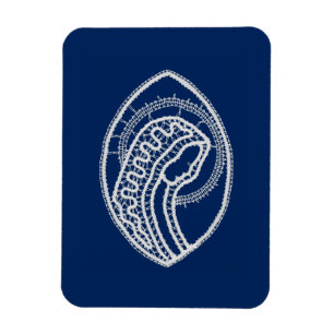 Magnet Flexible Vierge Marie, dentelle blanche, bleu marine