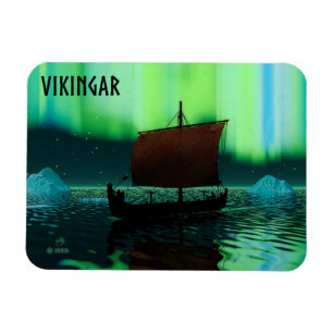 Magnet Flexible Viking Navire Et Lumières Du Nord