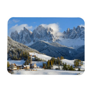 Magnet Flexible Village des Dolomites en hiver aimant rectangulair