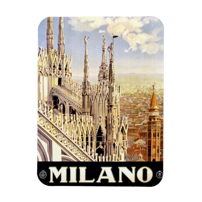 Magnet Flexible Ville de Milan affiche de voyage italienne 1920 (Vertical)