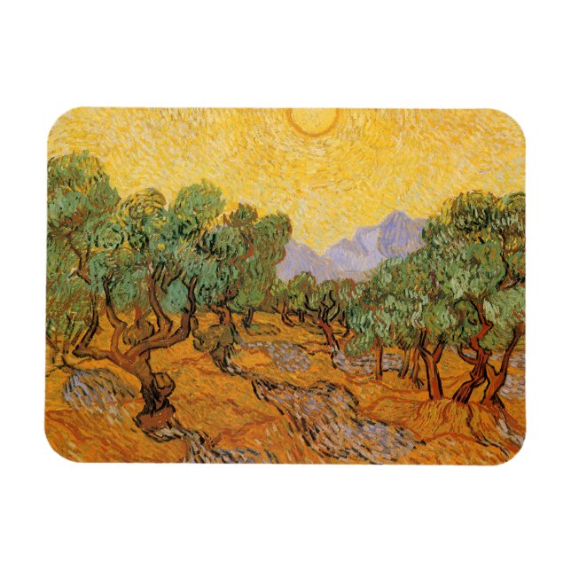 Magnet Flexible Vincent van Gogh - Oliviers, Ciel Jaune et Soleil (Horizontal)