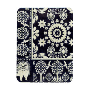 Magnet Flexible vintage bleu floral fleurs tissu art textile