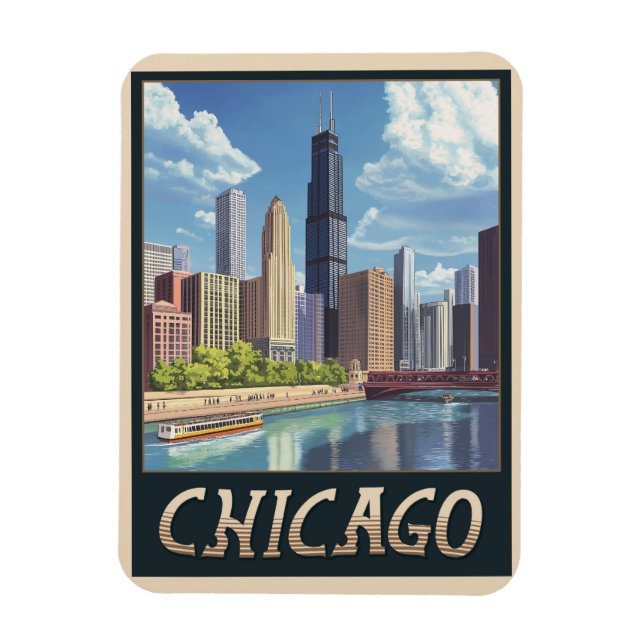 Magnet Flexible Vintage Chicago City Skyline (Vertical)