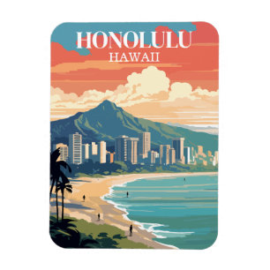 Magnet Flexible Vintage Honolulu Hawaii Travel Souvenir