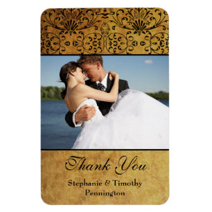 Magnet Flexible Vintage or noir passé mariage damassé merci