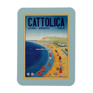 Magnet Flexible Vintage plage de Cattolica publicité de voyage ita