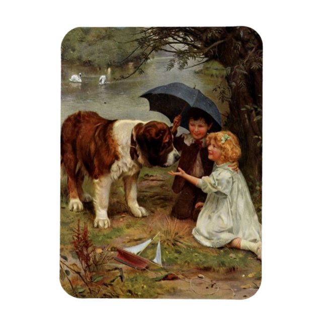 Magnet Flexible Vintage - Rencontre d'un chien de St. Bernard, (Vertical)