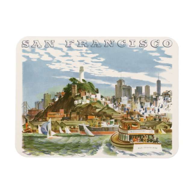 Magnet Flexible Vintage San Francisco Bay Travel Poster Ferryboat (Horizontal)