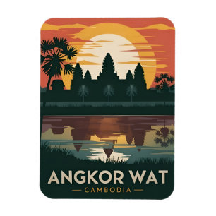 Magnet Flexible Vintage voyage Angkor Wat Cambodia Retro Sunset