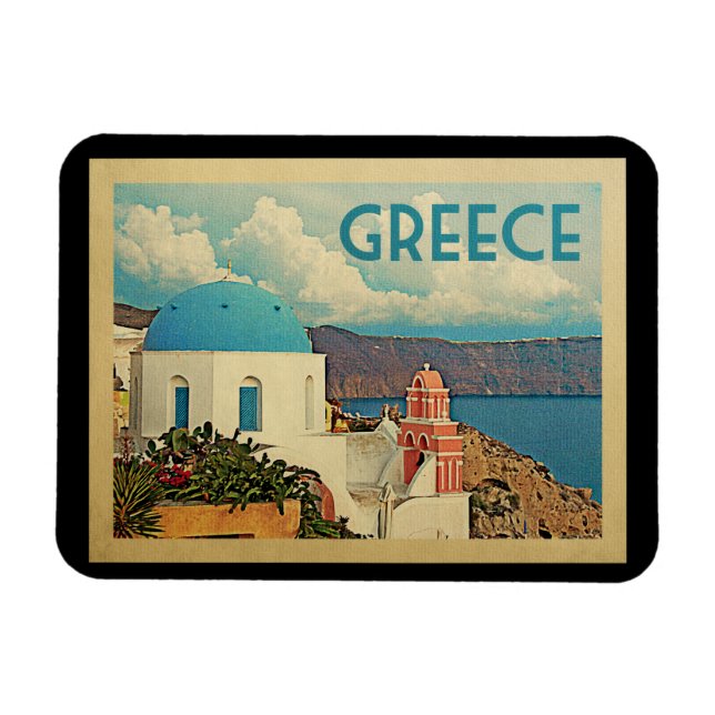 Magnet Flexible Vintage voyage de la Grèce Santorini (Horizontal)