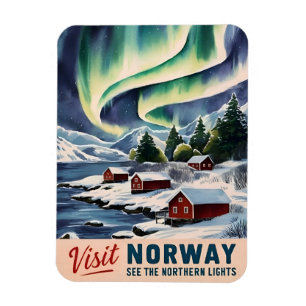 Magnet Flexible Vintage voyage Norvège Northern Lights Retro Pitto